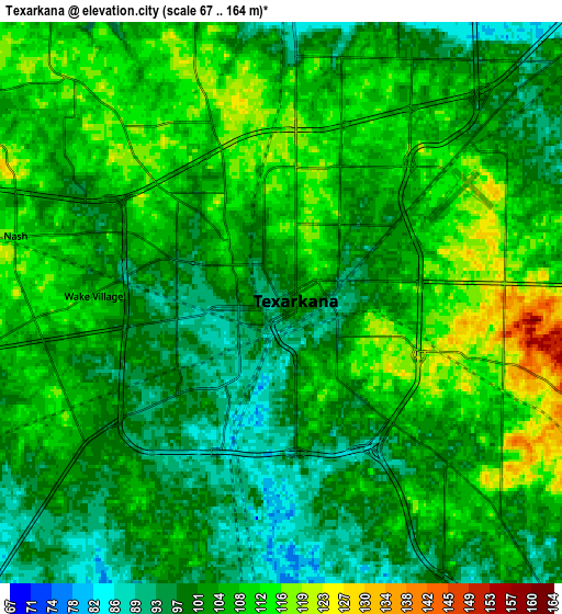 Zoom OUT 2x Texarkana, United States elevation map