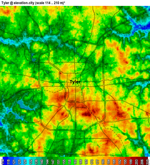 Zoom OUT 2x Tyler, United States elevation map