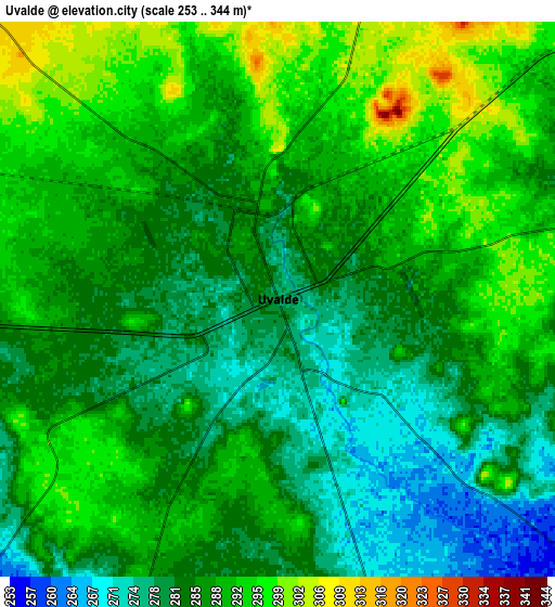 Zoom OUT 2x Uvalde, United States elevation map