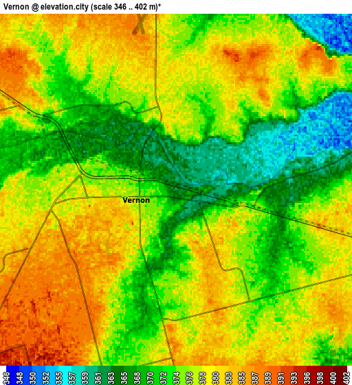 Zoom OUT 2x Vernon, United States elevation map