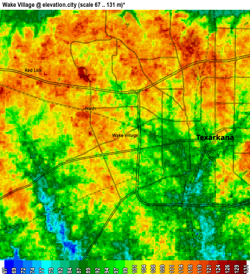 Zoom OUT 2x Wake Village, United States elevation map