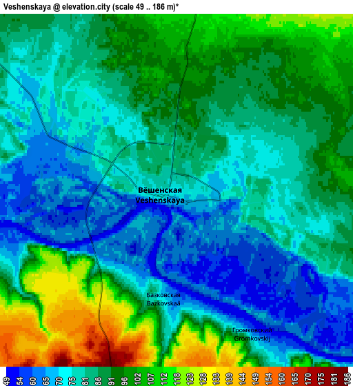 Zoom OUT 2x Veshenskaya, Russia elevation map