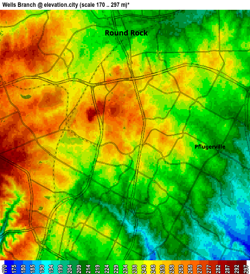 Zoom OUT 2x Wells Branch, United States elevation map