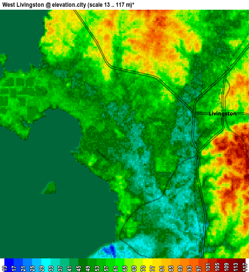 Zoom OUT 2x West Livingston, United States elevation map