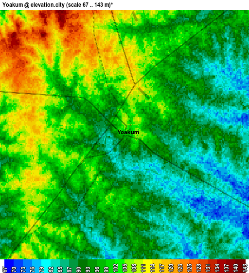 Zoom OUT 2x Yoakum, United States elevation map