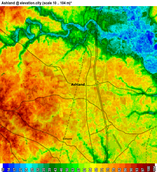 Zoom OUT 2x Ashland, United States elevation map