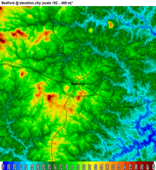 Zoom OUT 2x Bedford, United States elevation map