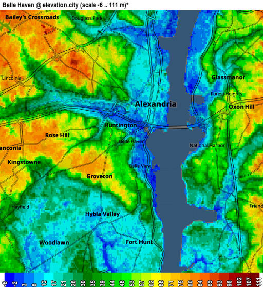 Zoom OUT 2x Belle Haven, United States elevation map