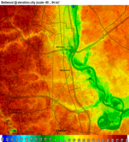 Zoom OUT 2x Bellwood, United States elevation map