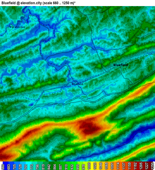 Zoom OUT 2x Bluefield, United States elevation map