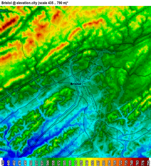 Zoom OUT 2x Bristol, United States elevation map