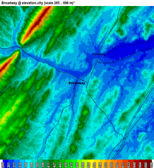 Zoom OUT 2x Broadway, United States elevation map