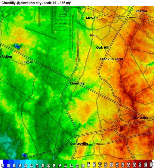 Zoom OUT 2x Chantilly, United States elevation map