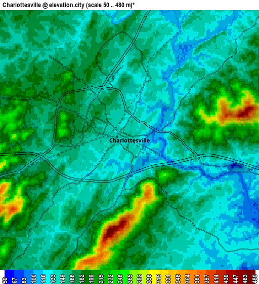 Zoom OUT 2x Charlottesville, United States elevation map
