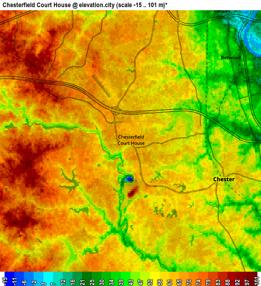 Zoom OUT 2x Chesterfield Court House, United States elevation map