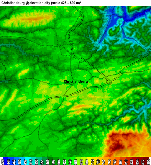 Zoom OUT 2x Christiansburg, United States elevation map