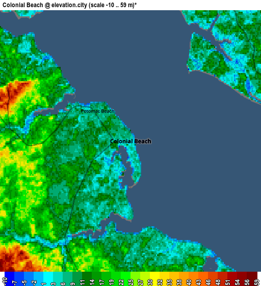 Zoom OUT 2x Colonial Beach, United States elevation map