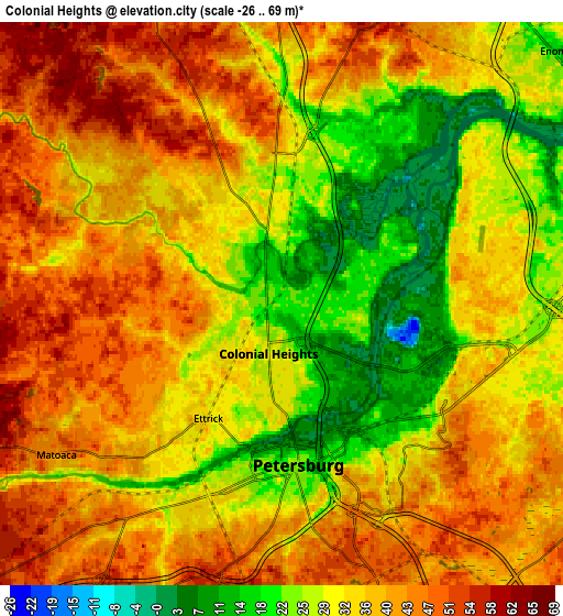 Zoom OUT 2x Colonial Heights, United States elevation map