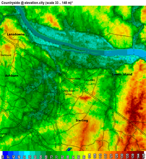 Zoom OUT 2x Countryside, United States elevation map