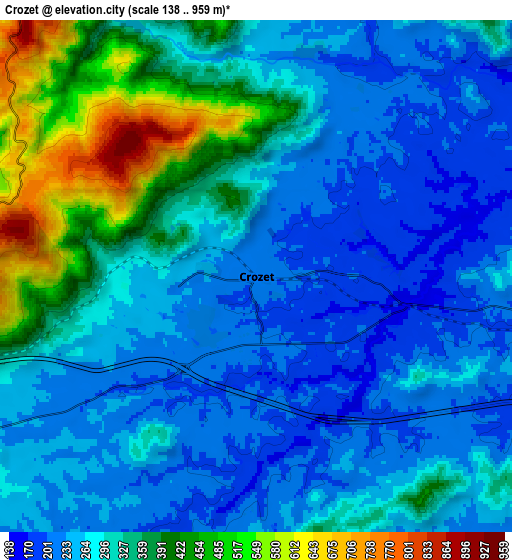 Zoom OUT 2x Crozet, United States elevation map