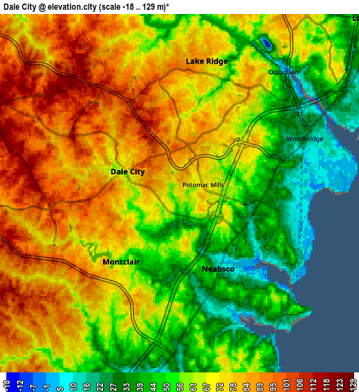 Zoom OUT 2x Dale City, United States elevation map