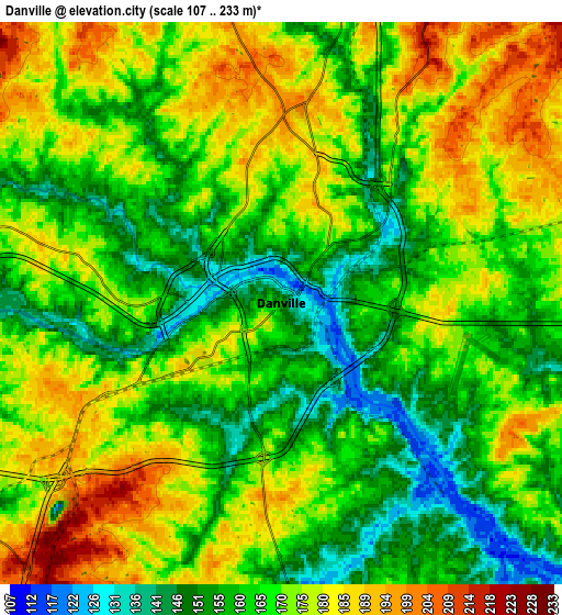 Zoom OUT 2x Danville, United States elevation map