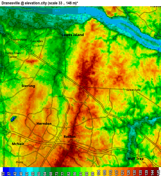 Zoom OUT 2x Dranesville, United States elevation map