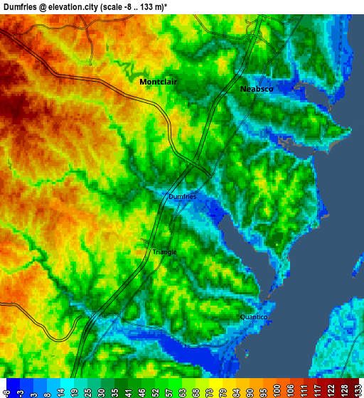 Zoom OUT 2x Dumfries, United States elevation map