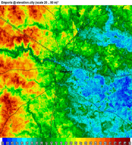 Zoom OUT 2x Emporia, United States elevation map