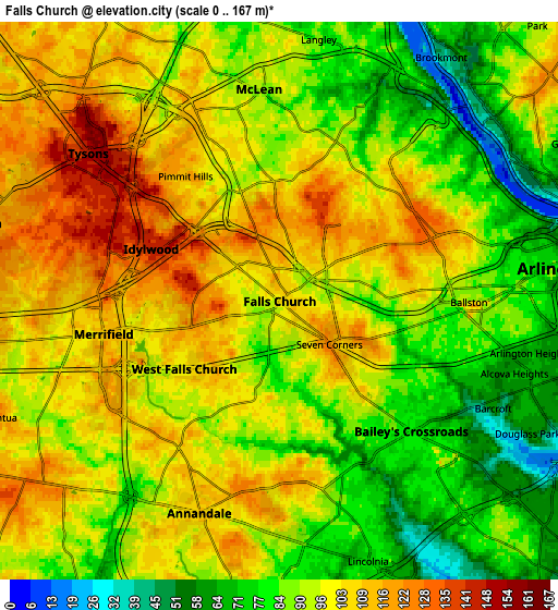 Zoom OUT 2x Falls Church, United States elevation map