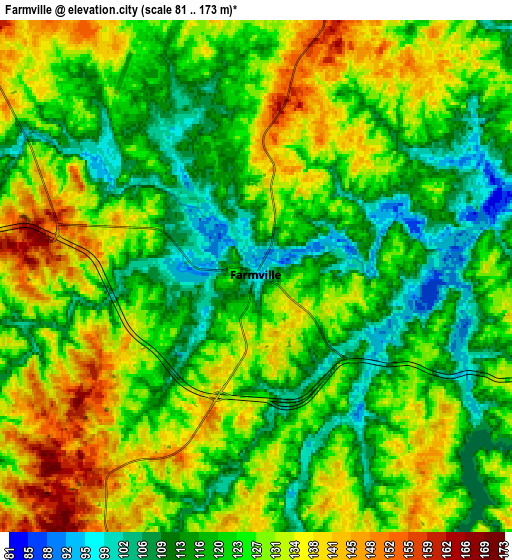 Zoom OUT 2x Farmville, United States elevation map