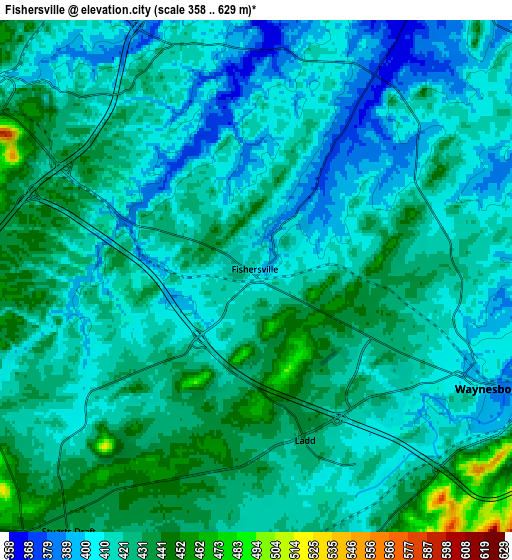 Zoom OUT 2x Fishersville, United States elevation map