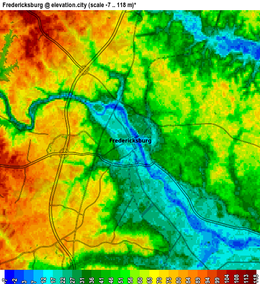 Zoom OUT 2x Fredericksburg, United States elevation map