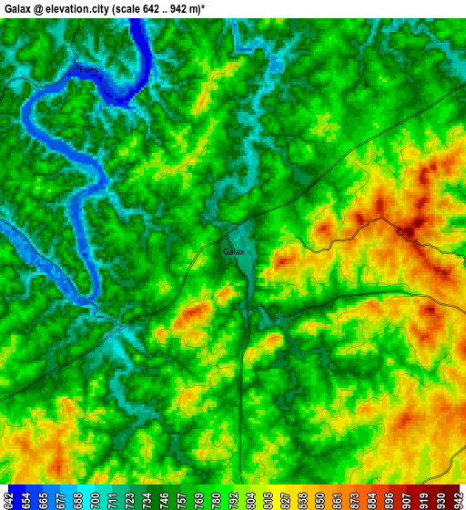 Zoom OUT 2x Galax, United States elevation map