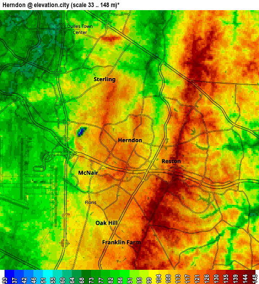 Zoom OUT 2x Herndon, United States elevation map