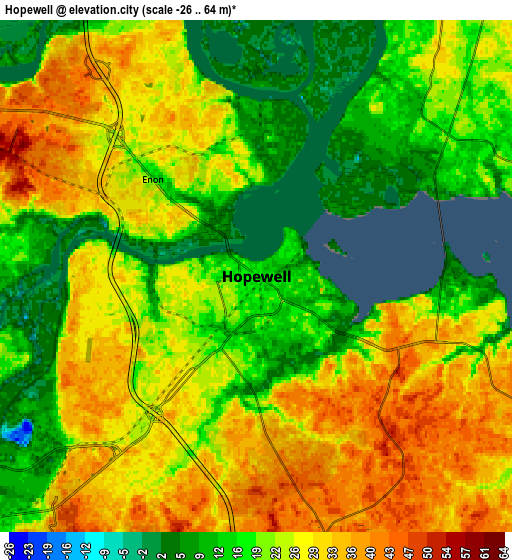 Zoom OUT 2x Hopewell, United States elevation map