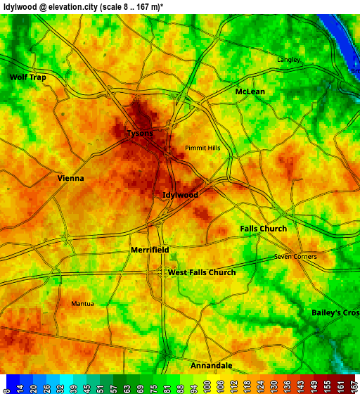 Zoom OUT 2x Idylwood, United States elevation map