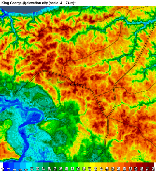 Zoom OUT 2x King George, United States elevation map