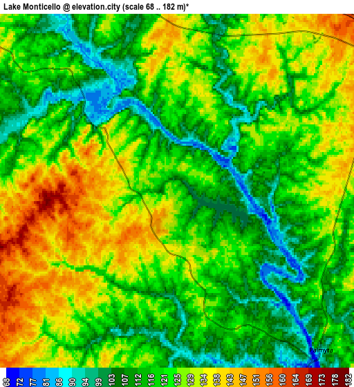 Zoom OUT 2x Lake Monticello, United States elevation map