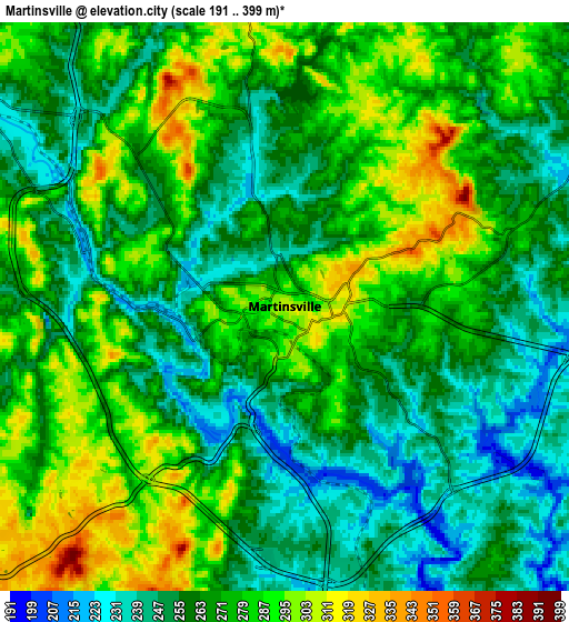 Zoom OUT 2x Martinsville, United States elevation map