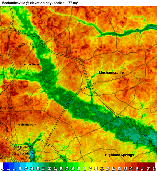 Zoom OUT 2x Mechanicsville, United States elevation map