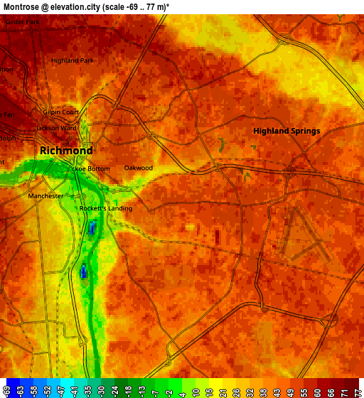 Zoom OUT 2x Montrose, United States elevation map