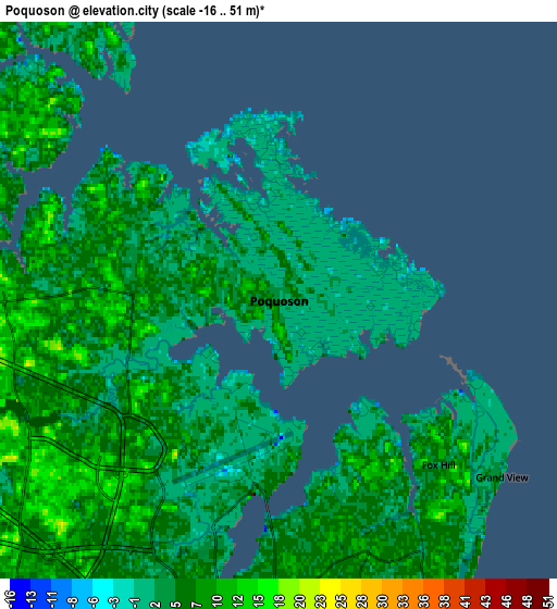 Zoom OUT 2x Poquoson, United States elevation map