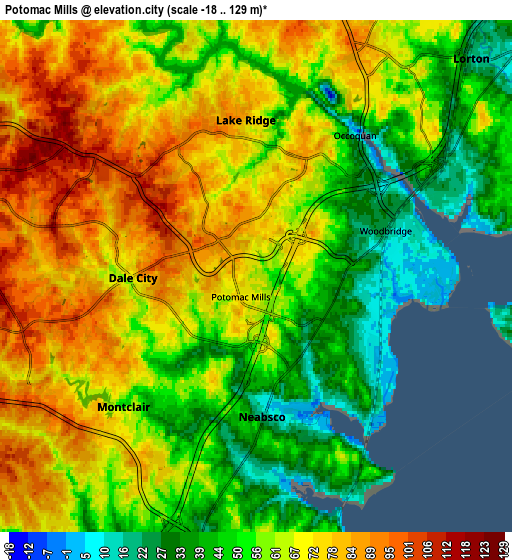 Zoom OUT 2x Potomac Mills, United States elevation map