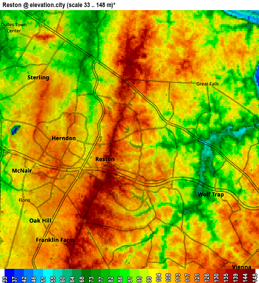 Zoom OUT 2x Reston, United States elevation map