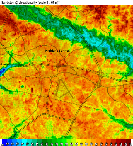 Zoom OUT 2x Sandston, United States elevation map