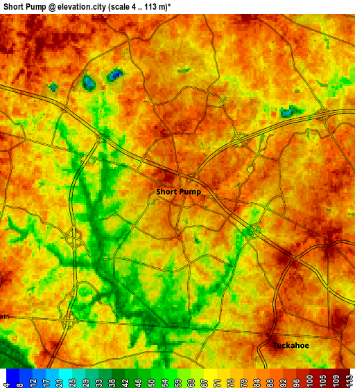 Zoom OUT 2x Short Pump, United States elevation map