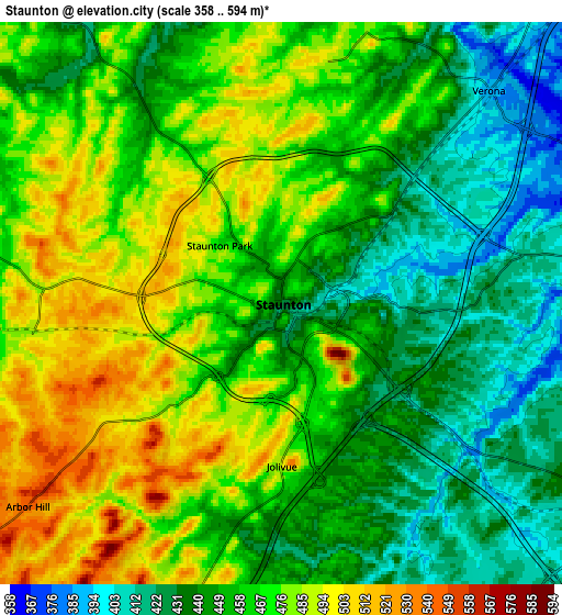 Zoom OUT 2x Staunton, United States elevation map