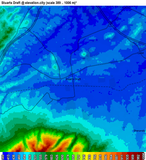 Zoom OUT 2x Stuarts Draft, United States elevation map