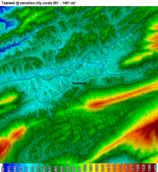 Zoom OUT 2x Tazewell, United States elevation map